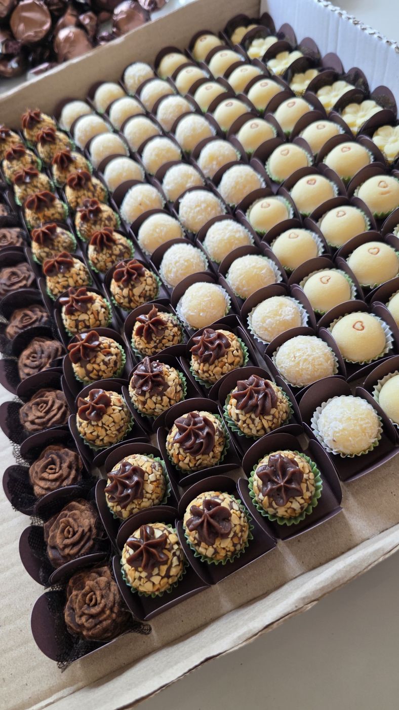 Caixa com brigadeiros sortidos do Canto Doce